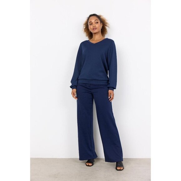 NWT SOYA CONCEPT BANU 194 Navy Blue Iris V Neck Luxe Sweat Shirt - Picture 2 of 5